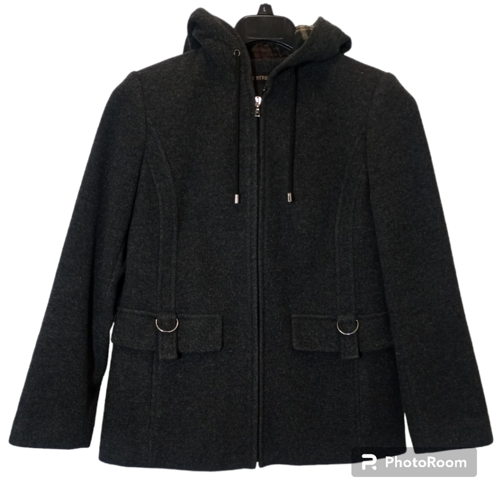 Fleet Street Women’s Wool Blend Hooded Coat Dark Gray Size PS